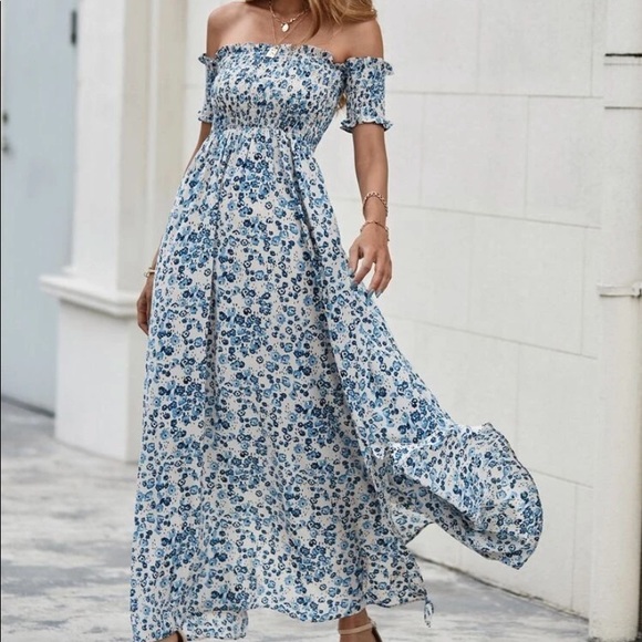 Boho floral shirred off shoulder maxi dress - Picture 8 of 8